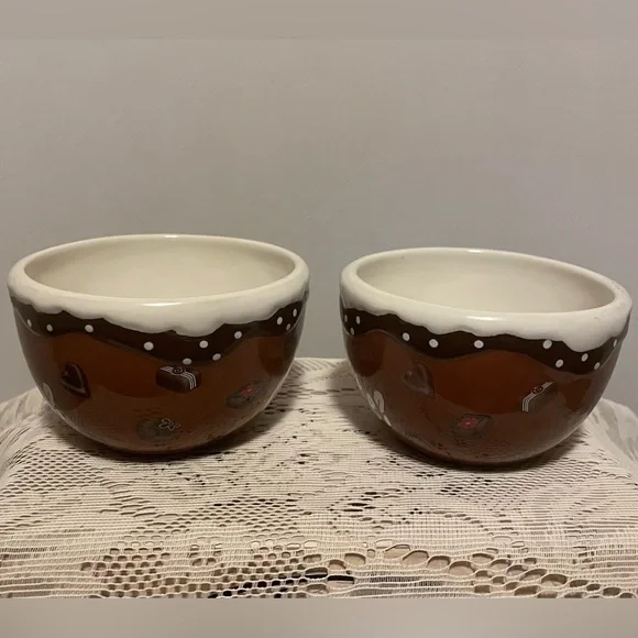 Got Chocolate? 2 Ceramic Bowl Brown White Chocolate Candies Snacks Ice Cream NWT - Picture 2 of 9